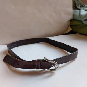 Roots Brown Leather Belt with Silver Buckle M34 In EUC